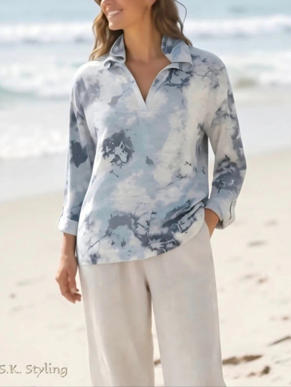 Cynthia Rowley 100% Linen Knit Hoodie Beach Top Green/Blue White Tie Dye Boho M